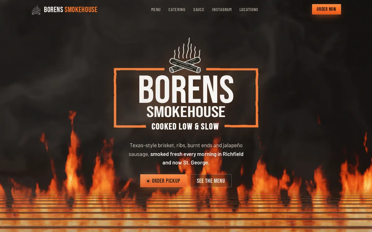 Homepage of the Borens Smokehouse website