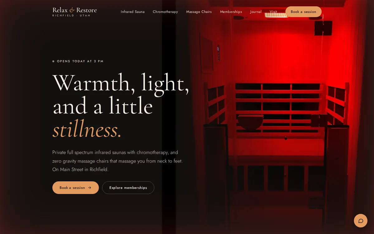 Homepage of the Richfield Relax & Restore website